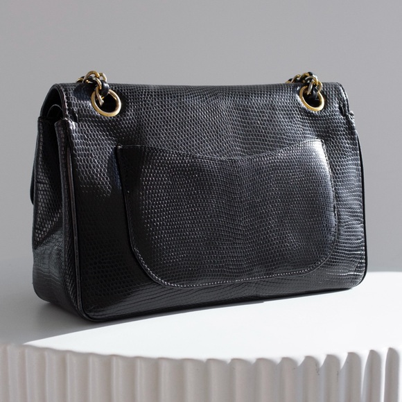 Chanel Vintage Small Classic Flap Exotic Lizard Leather 24K Gold CC Black Bag - Picture 8 of 16